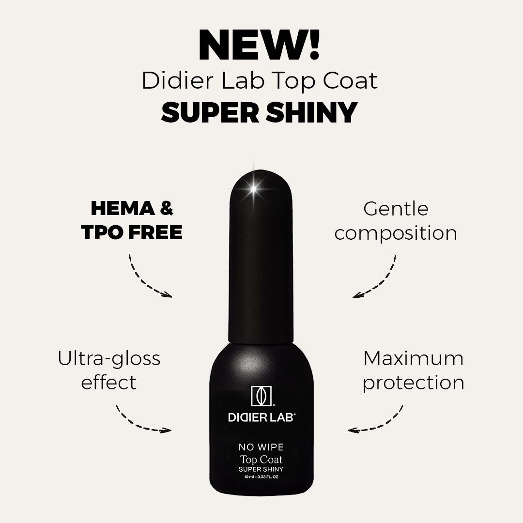 Geelipäällyslakka top coat No Wipe Super Shiny, Didier Lab, HEMA and TPO free, Clean Formula, 10 ml