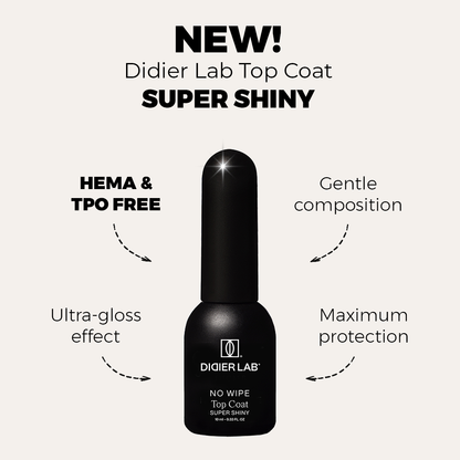 Geelipäällyslakka top coat No Wipe Super Shiny, Didier Lab, HEMA and TPO free, Clean Formula, 10 ml